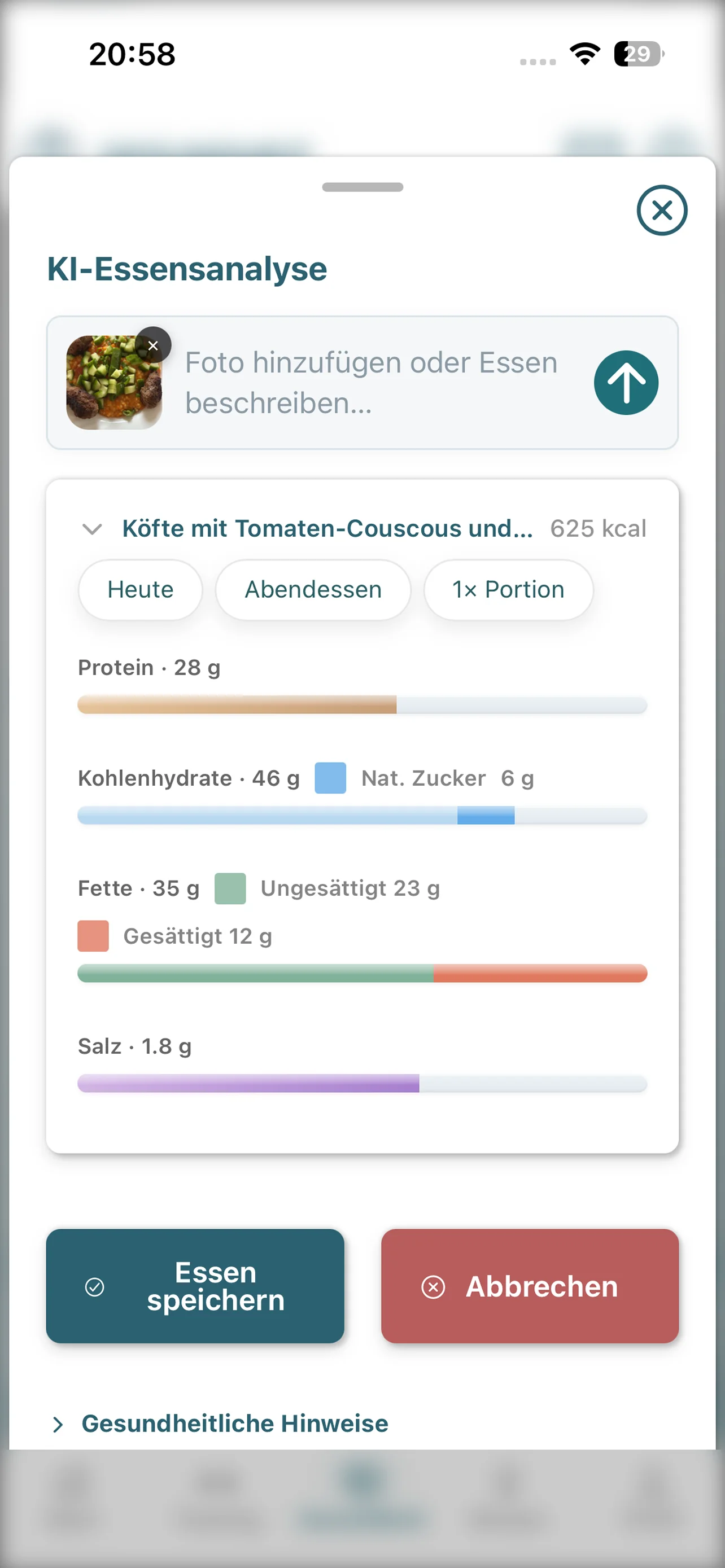 KI-Essensanalyse in Heal my Back